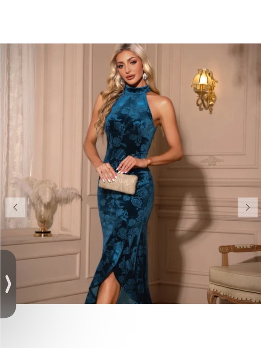 JJs House  Velvet High-Low Halter Evening Dress